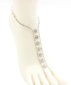 Ball Chain Rhinestone Point Toering Anklet AN300046 SILVER